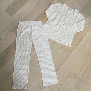 Bonpoint girls soft cotton stretch pajama pink hearts gold dots top pants set